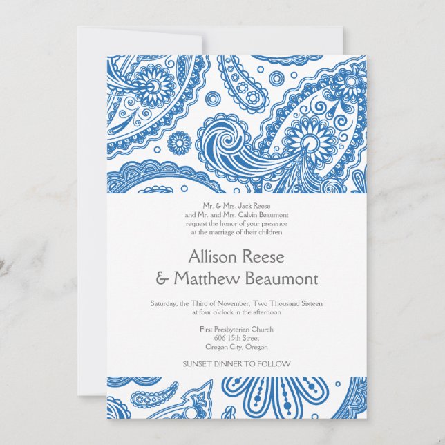 Invitación a la boda paisley india (Anverso)