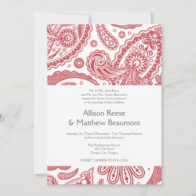 Invitación a la boda paisley india (Anverso)