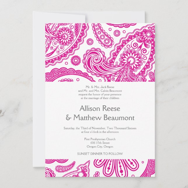Invitación a la boda paisley india (Anverso)