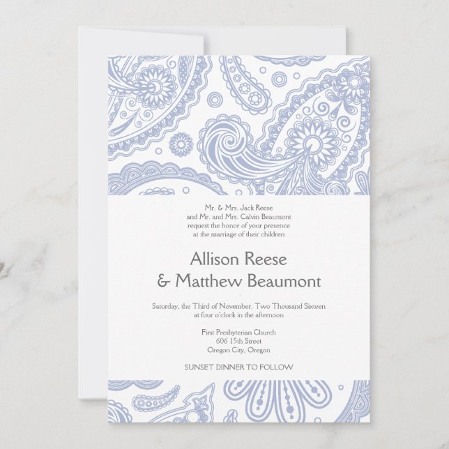 Invitación a la boda paisley india (Anverso)