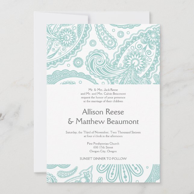 Invitación a la boda paisley india (Anverso)