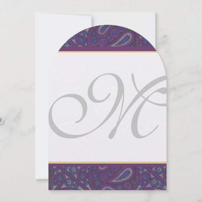 Invitación a la Boda Paisley Púrpura y Dorada (Reverso)