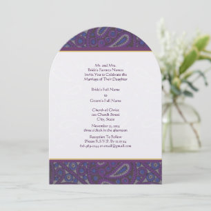 Invitación a la Boda Paisley Púrpura y Dorada