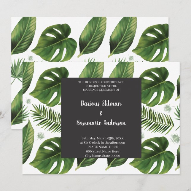 Invitación a la boda palma tropical (Anverso / Reverso)