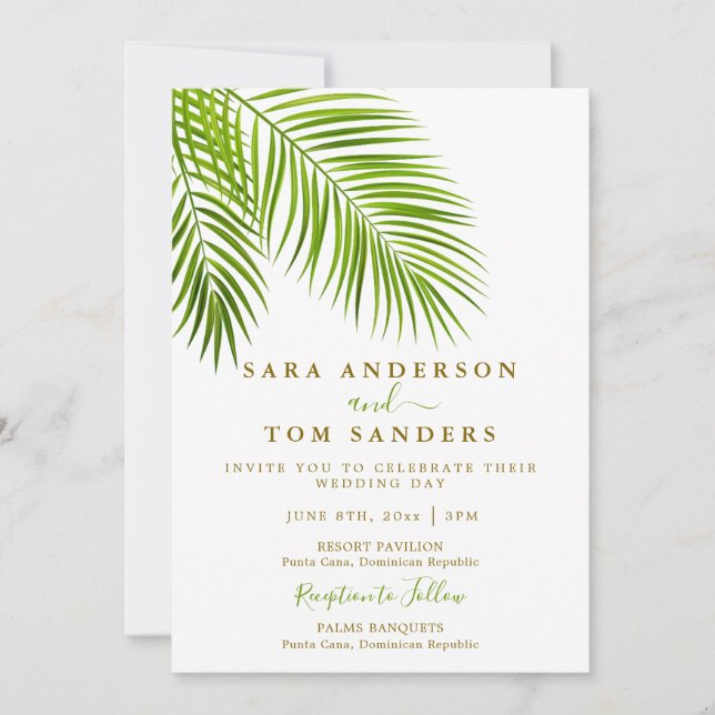 Invitación a la boda palma tropical (Anverso)