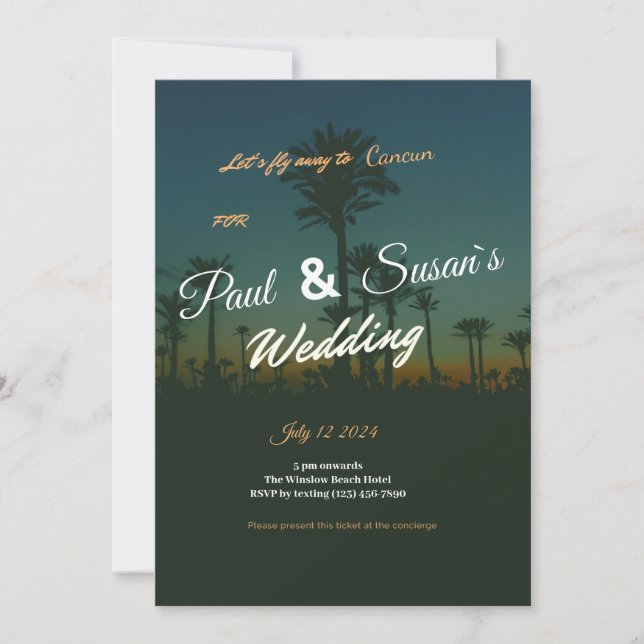 Invitación a la boda palma tropical (Anverso)