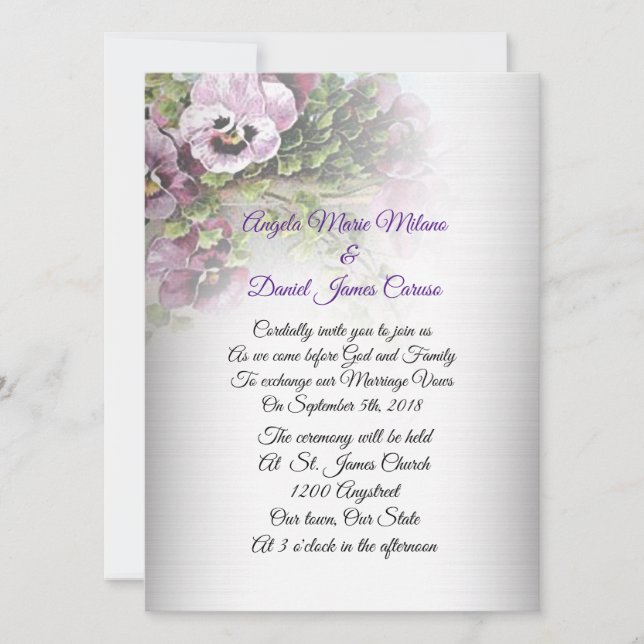 Invitación a la boda Pansies floral (Anverso)