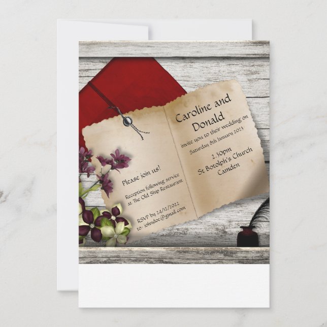Invitación a la boda. Papel antiguo y almidonado (Anverso)