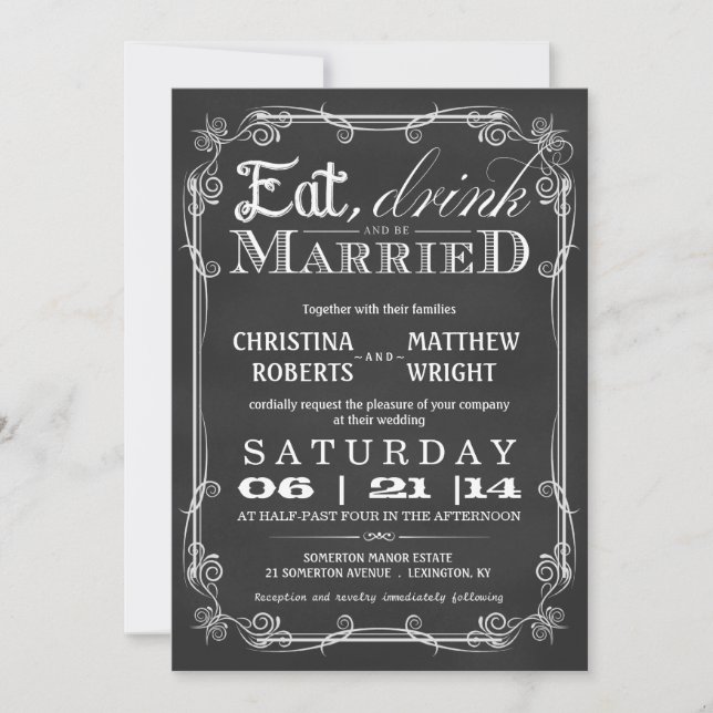 Invitación a la boda para la bebida de Chalkboard (Anverso)