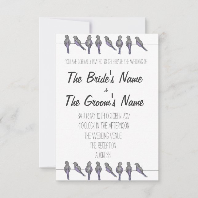 Invitación a la boda para los amantes de los pájar (Anverso)