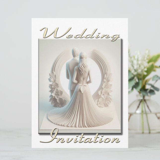 Invitación a la boda Pareja 3D en círculo de flore (Anverso de pie)