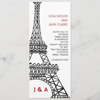 Invitación a la boda parisina Torre Eiffel Rojo Ne