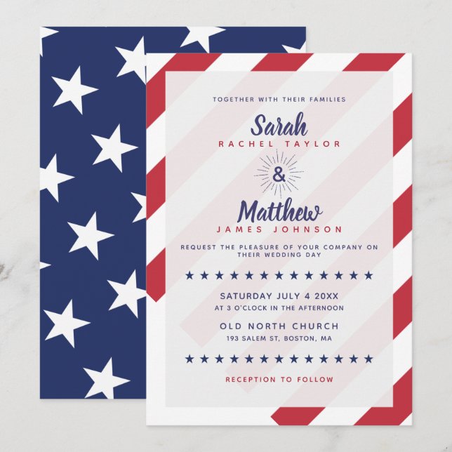 Invitación a la boda patriótica - Bandera estadoun (Anverso / Reverso)