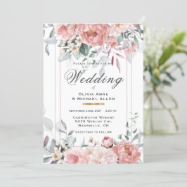 Invitación a la boda peony de color de agua rosada