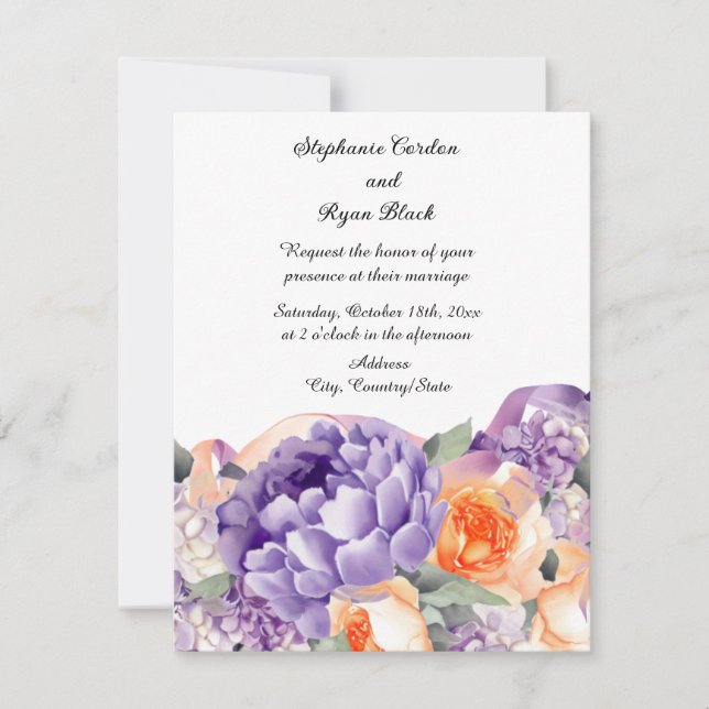 Invitación a la boda Peony de Dusty Mauve Peach (Anverso)