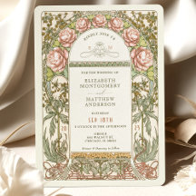 Invitación a la boda Peony Nouveau Alphonse Mucha