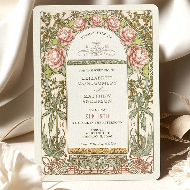 Invitación a la boda Peony Nouveau Alphonse Mucha (Subido por el creador)