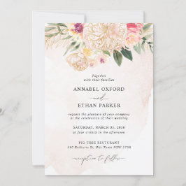 Invitación a la boda Peony y Gold Flowers