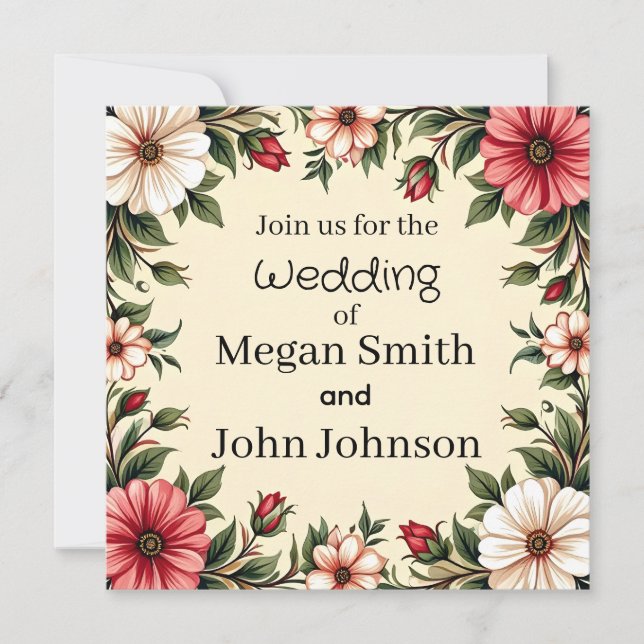 Invitación a la boda personalizada con flor rosa e (Anverso)