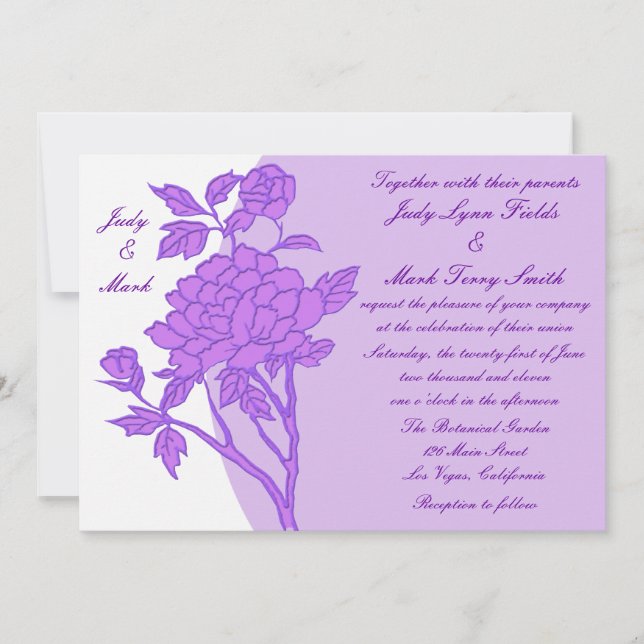 Invitación a la boda personalizada con flores mora (Anverso)