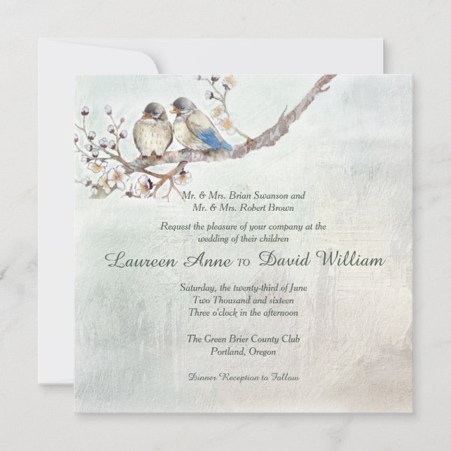 Invitación a la boda personalizada de Aves de Amor (Anverso)