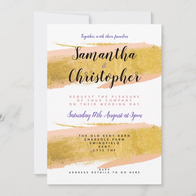 Invitación a la boda personalizada de broche de or (Anverso)