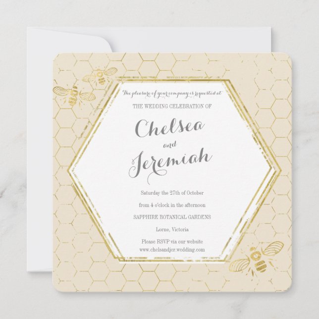 Invitación a la boda personalizada de crema de oro (Anverso)