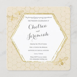 Invitación a la boda personalizada de crema de oro