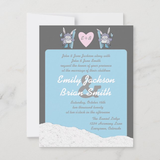 Invitación a la boda personalizada de esquí de con (Anverso)