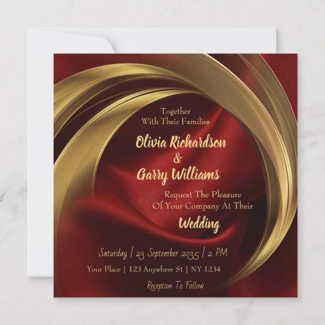 Invitación a la boda personalizada de Gold On Red 