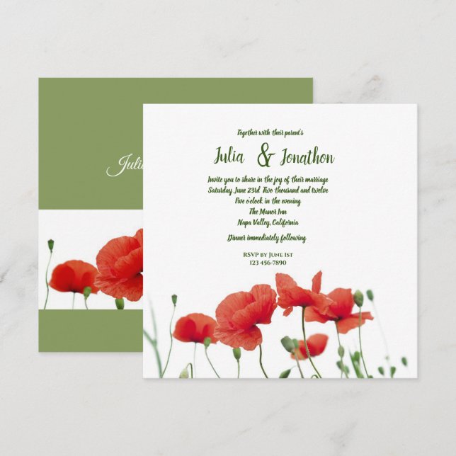 Invitación a la boda personalizada de los Poppies  (Anverso / Reverso)