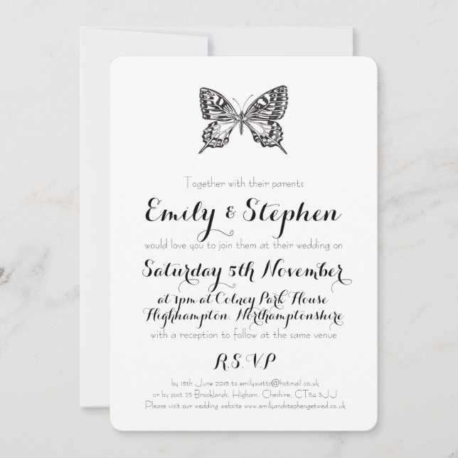 Invitación a la boda personalizada de mariposa clá (Anverso)