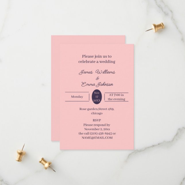 Invitación a la boda personalizada de Peach simple (Anverso/Reverso In Situ)