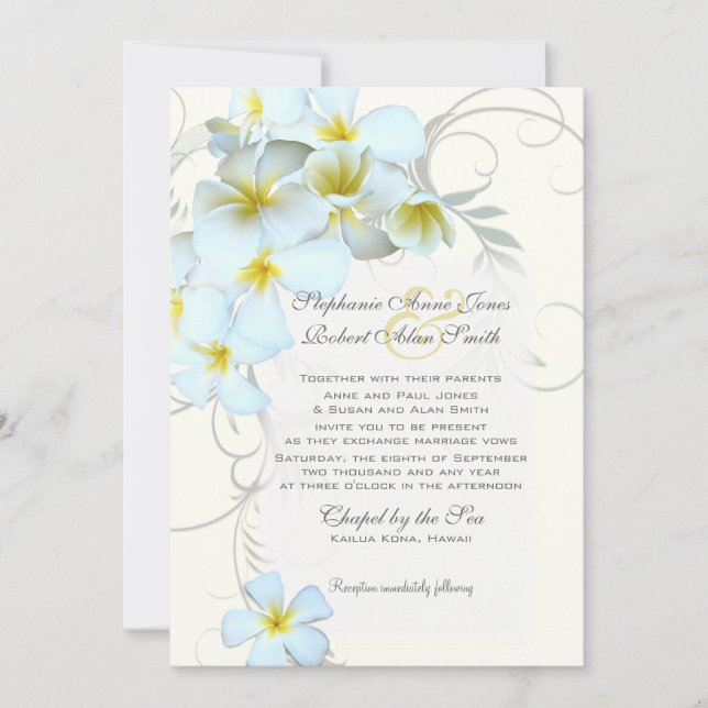 Invitación a la boda personalizada de Plumeria Flo (Anverso)