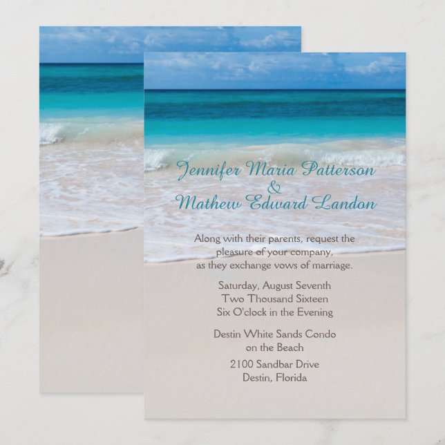 Invitación a la boda personalizada de White Beach (Anverso / Reverso)
