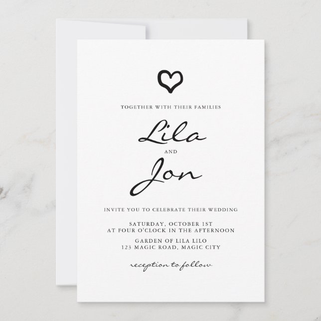 Invitación a la boda personalizada del corazón (Anverso)