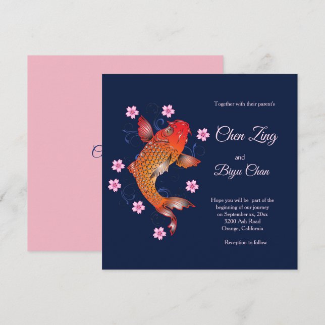 Invitación a la boda personalizada Koi Fish (Anverso / Reverso)