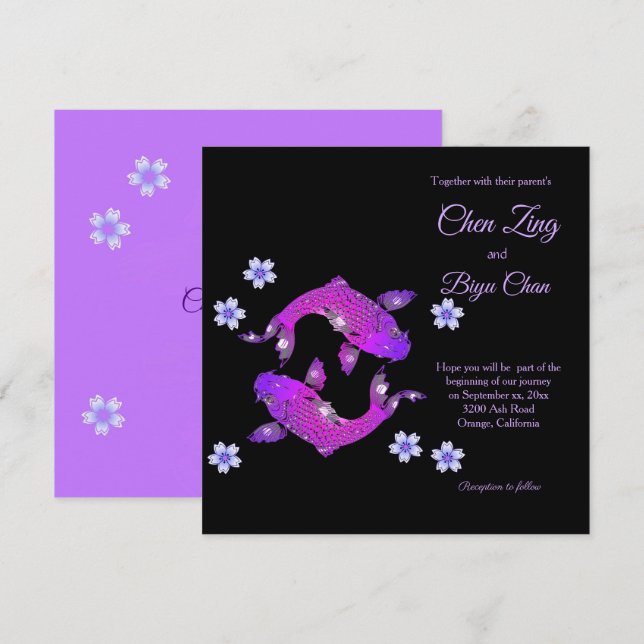 Invitación a la boda personalizada Koi Fish (Anverso / Reverso)
