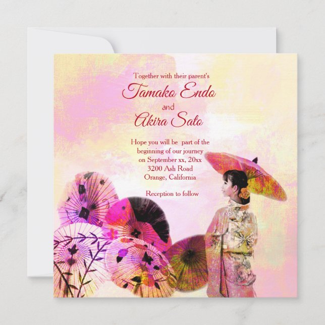 Invitación a la boda personalizada Lady y Umbrella (Anverso)