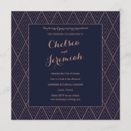 Invitación a la boda personalizada Navy Gold Art D