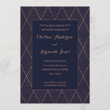 Invitación a la boda personalizada Navy Gold Art D