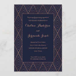 Invitación a la boda personalizada Navy Gold Art D