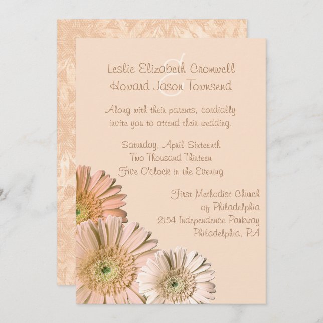 Invitación a la boda personalizada Pale Peach Gerb (Anverso / Reverso)