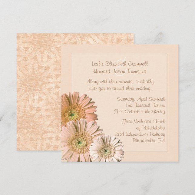 Invitación a la boda personalizada Peach Linen Ger (Anverso / Reverso)
