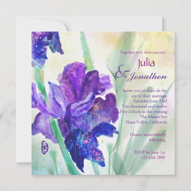 Invitación a la boda personalizada Purple Iris (Anverso)