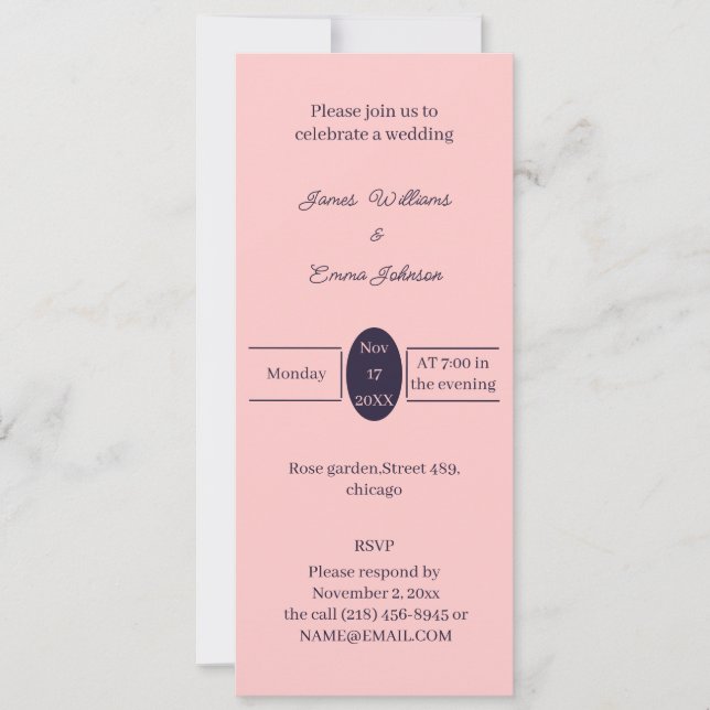Invitación a la boda personalizada simple de Peach (Anverso)