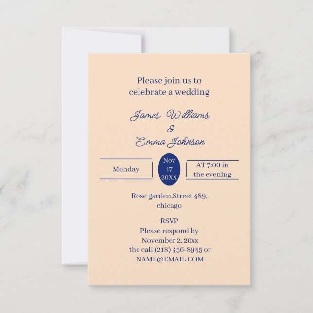Invitación a la boda personalizada simple en beige (Anverso)