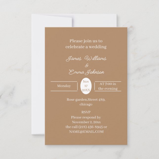 Invitación a la boda personalizada simple en Brown (Anverso)