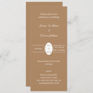 Invitación a la boda personalizada simple en Brown