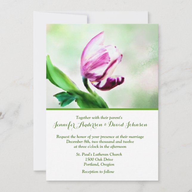 Invitación a la boda personalizada Tulip Watercolo (Anverso)
